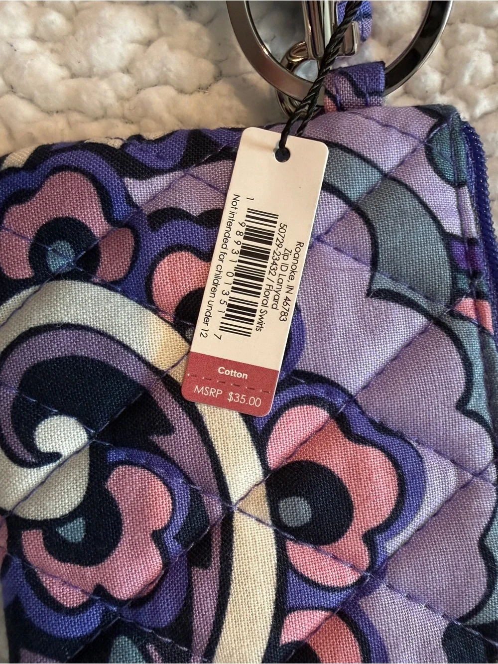 Vera Bradley Quilted Purple Floral ID Holder with Lanyard